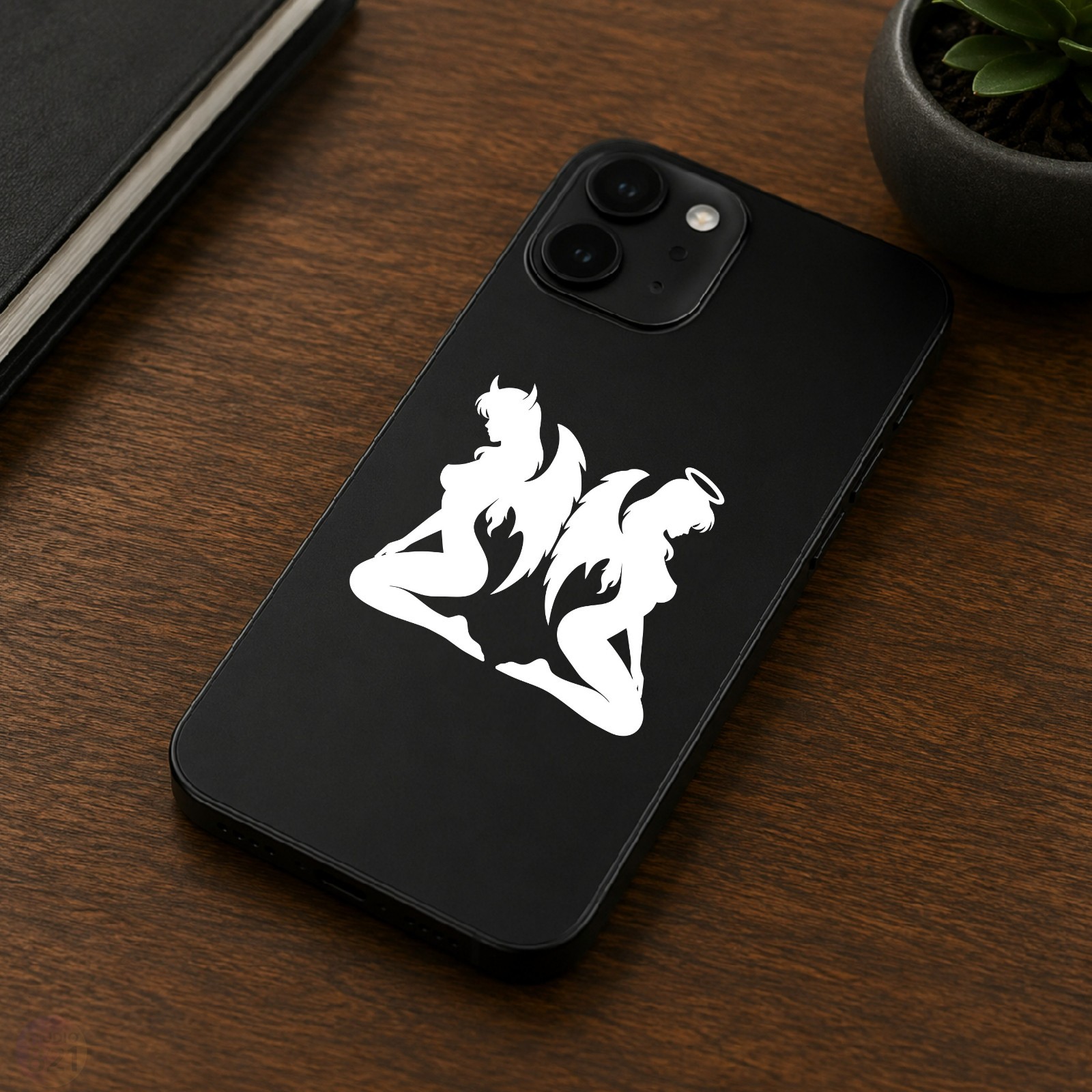 Angel and Devil Kneeling Silhouette | Good vs Evil Vinyl Decal | Car Window