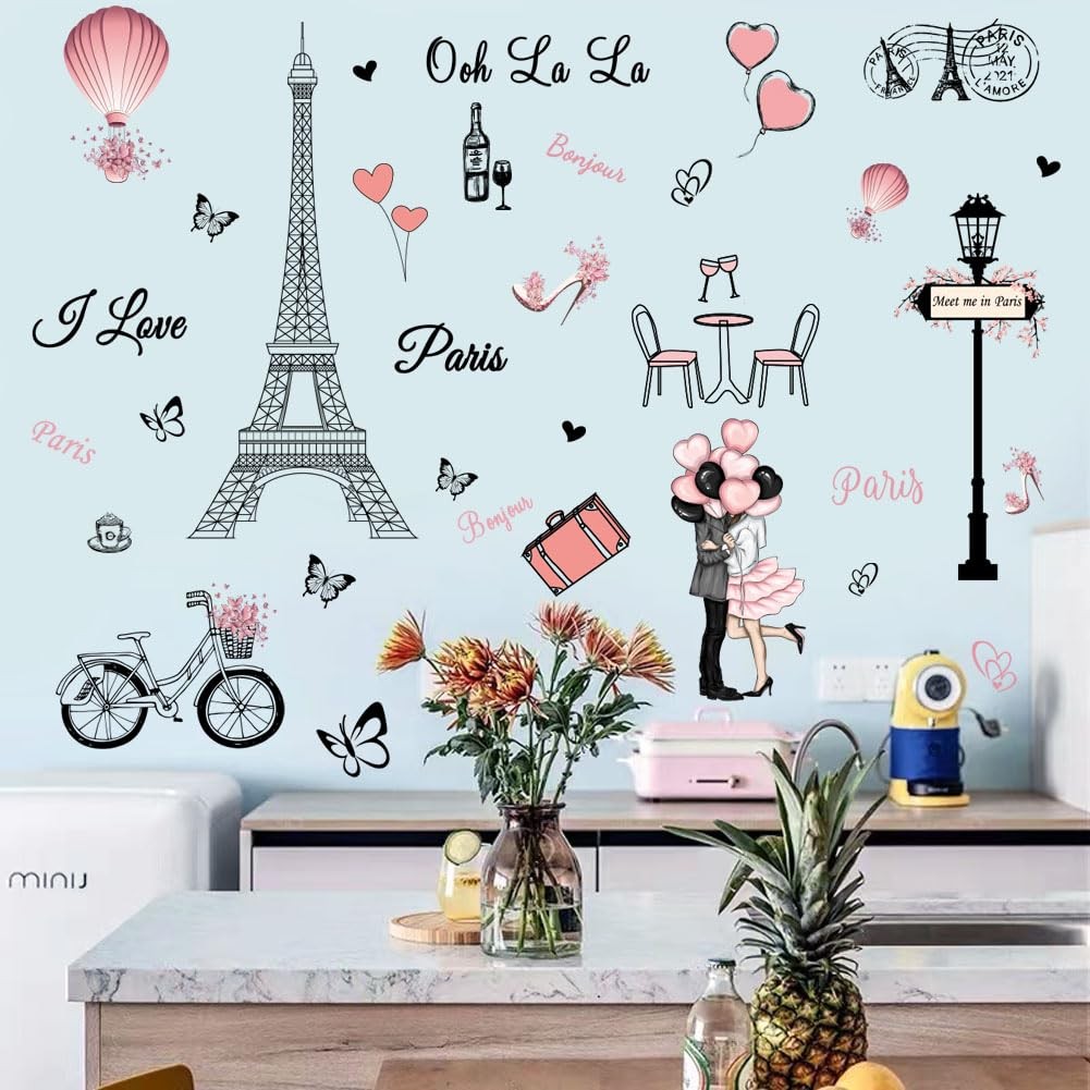 Romantic Eiffel Tower Wall Sticker – Removable Vinyl Art Decal for Home Decor