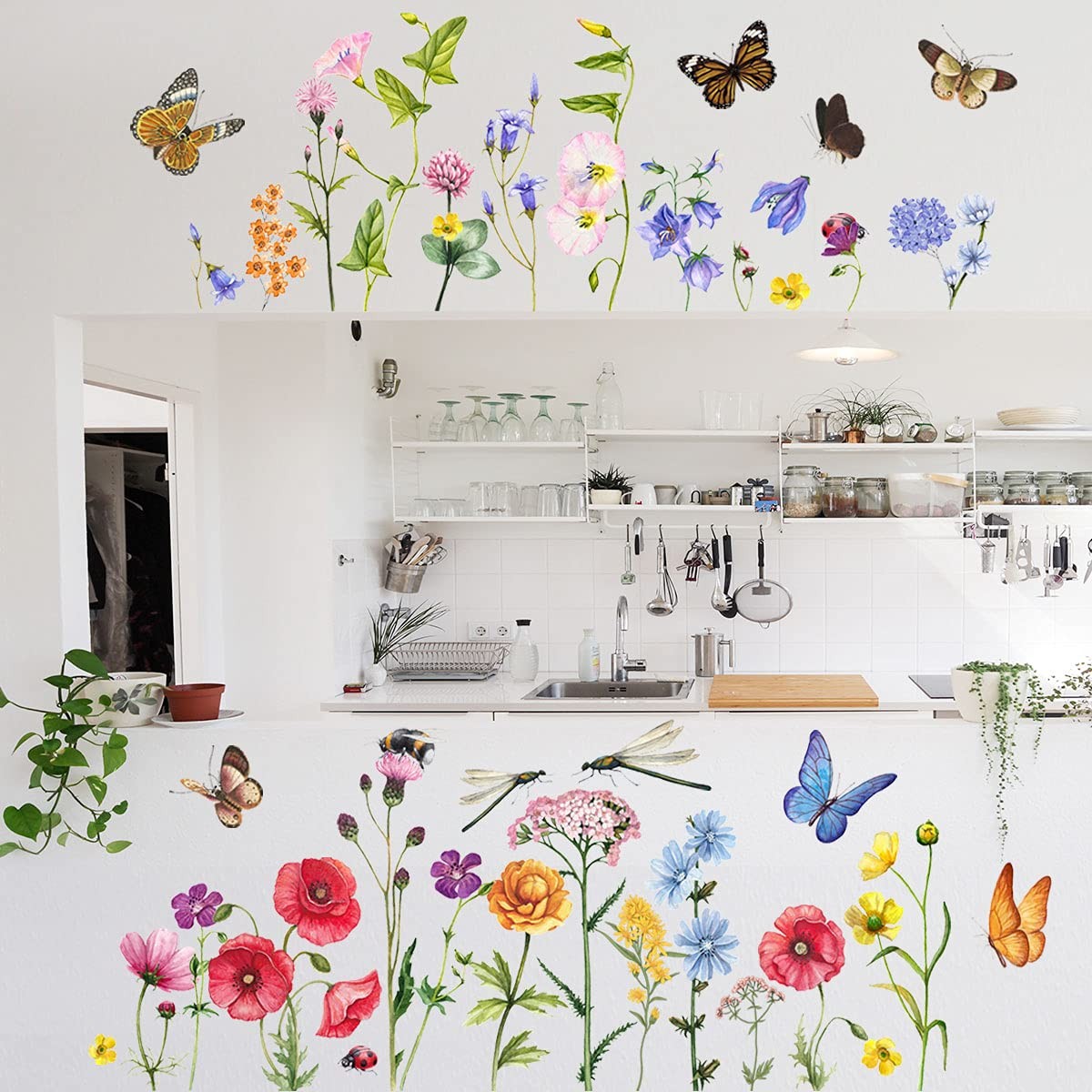 6 Pieces Flowers Wall Decals Vinyl Flowers Wall Stickers Removable Floral Mur…