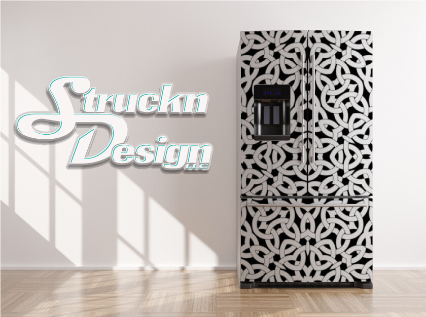 Celtic Pattern Knot Black White Shapes Fridge Freezer Wrap Side Door Vinyl Decal