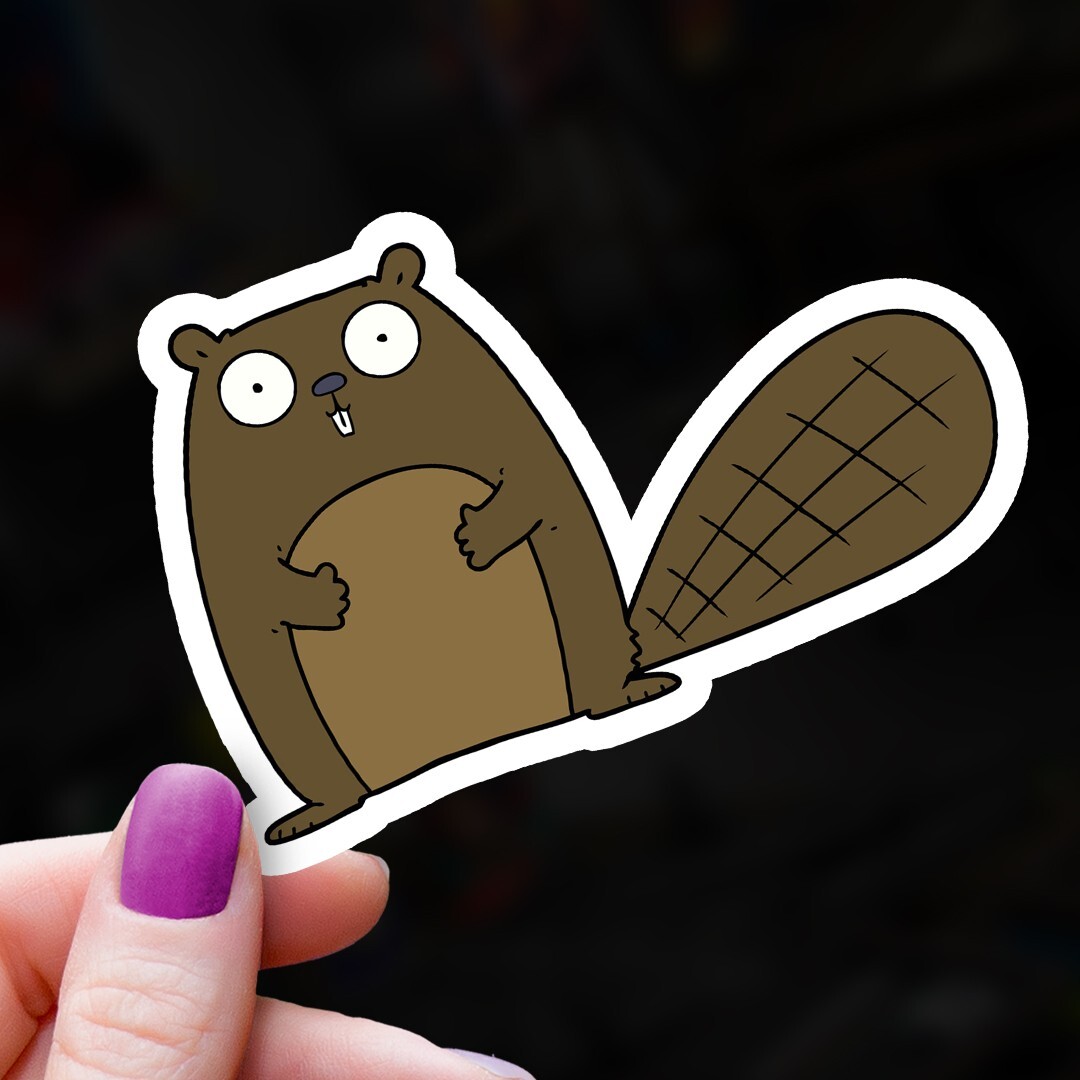 Cartoon Beaver Decal: Super Fun Wildlife Sticker, Perfect for Laptops
