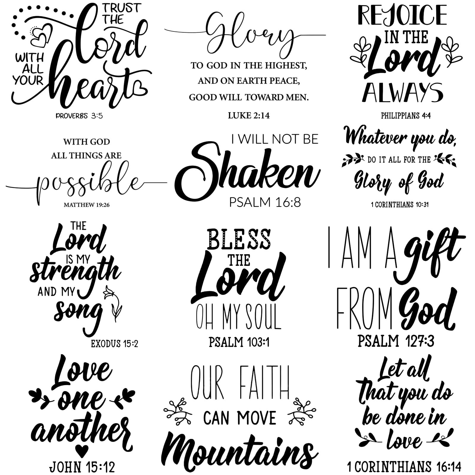 12 Pcs Bible Verse Wall Decals Stickers Religious Scripture Wall Art Decor Fa…