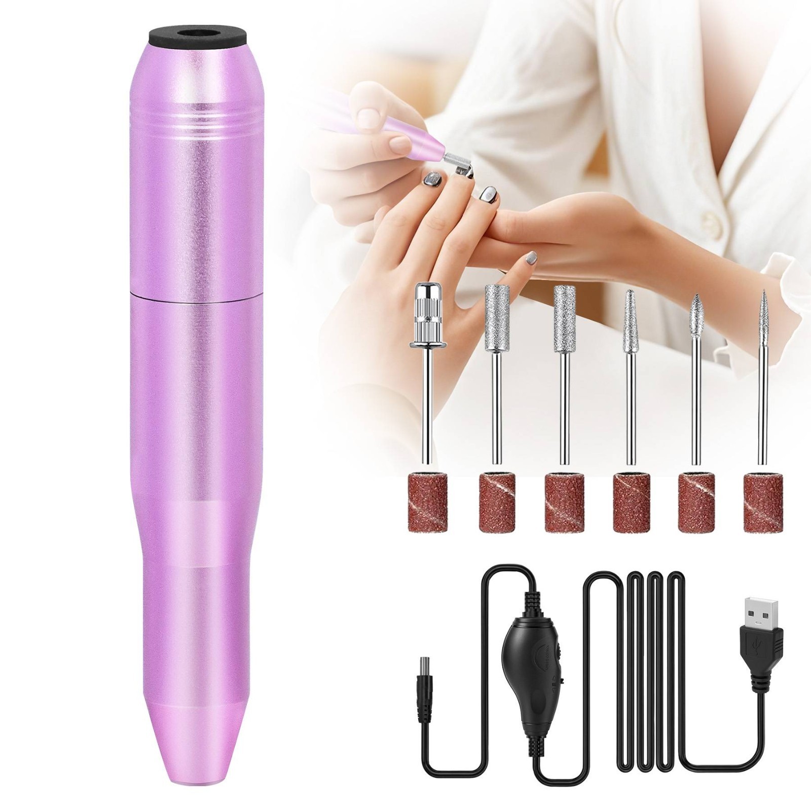 Professional Portable Electric Nail File Kit, Manicure With Nail Drill Bits
