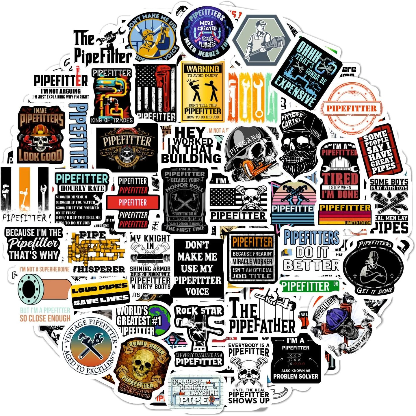 100 Pcs Funny Pipefitter Hard Hat Stickers, Cool Pipefitting Decals