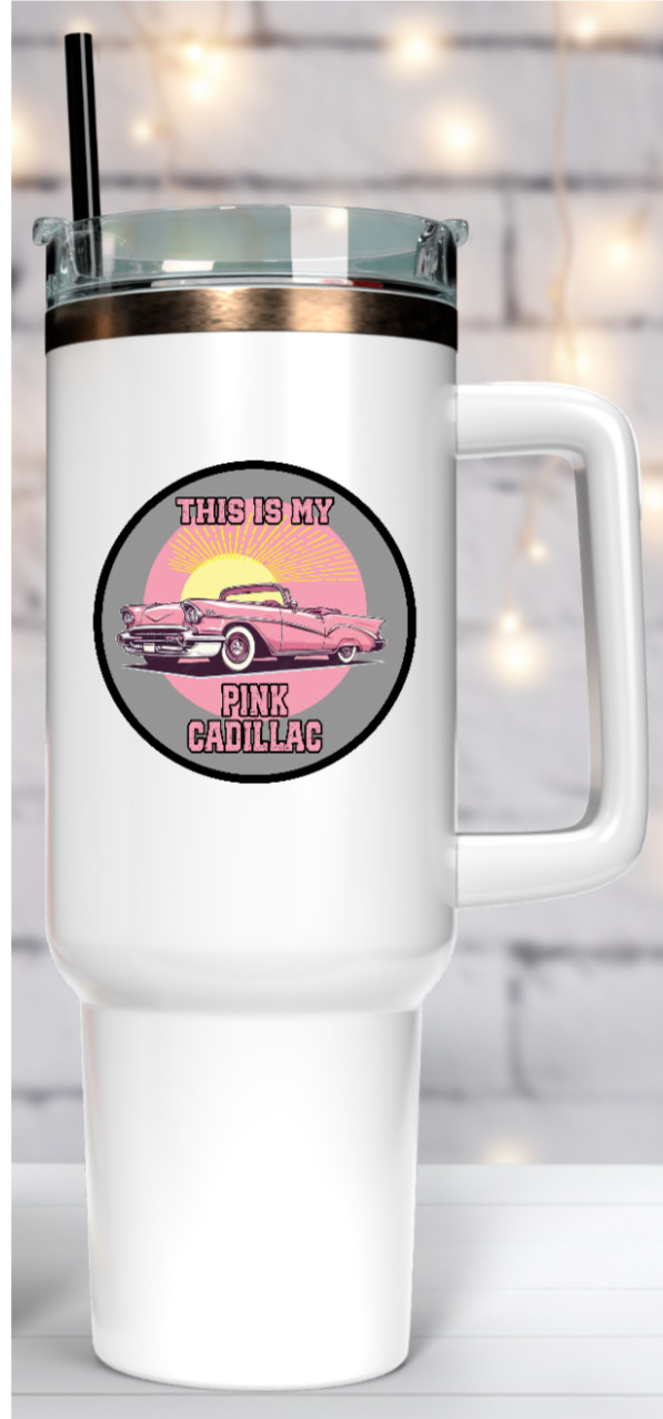 Car Classics “Pink Cadillac ” – 4″ Handcrafted Vinyl Decal Vehicle Cooler Laptop