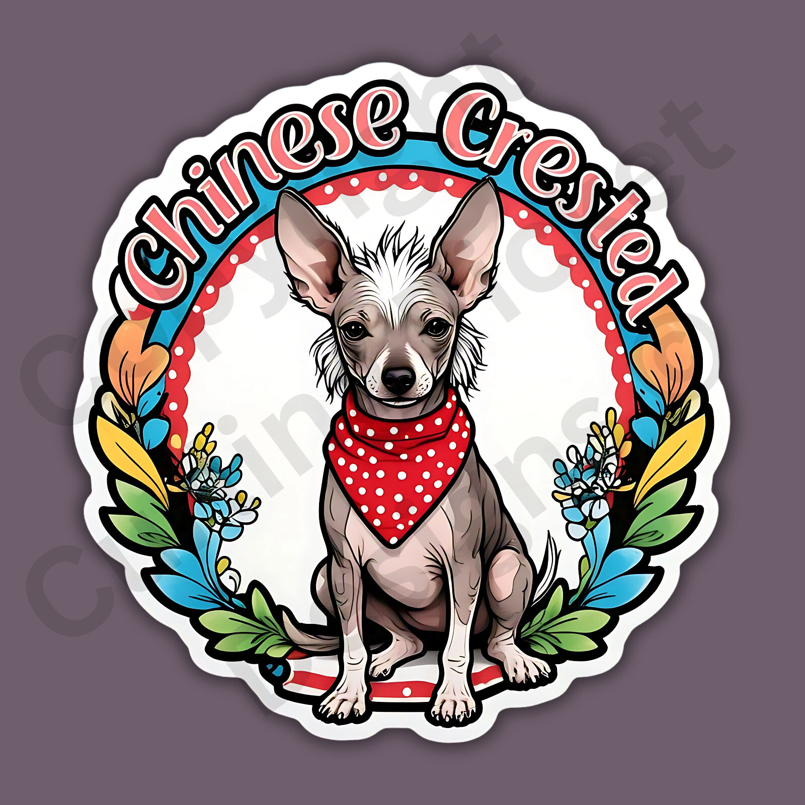 Chinese Crested Dog With Bandana Dog Breed Cute 3″ Vinyl Sticker