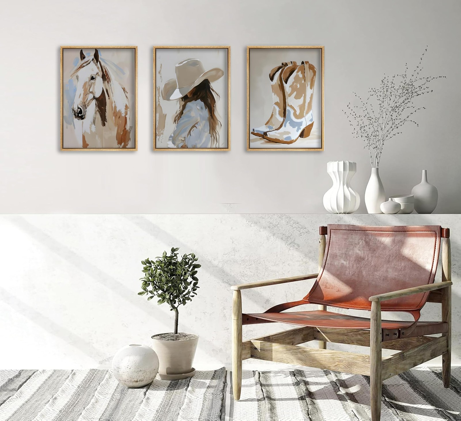 3pcs Western Cowgirl Wall Art Western Girl Room Oil Paintings Style Wall Deco…