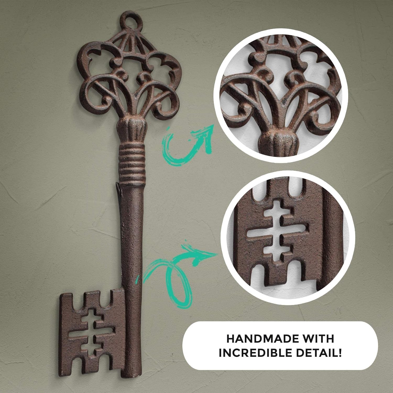 Hand-Painted Large Cast Iron Skeleton Key Wall Decor – Rustic Bronze Elegance