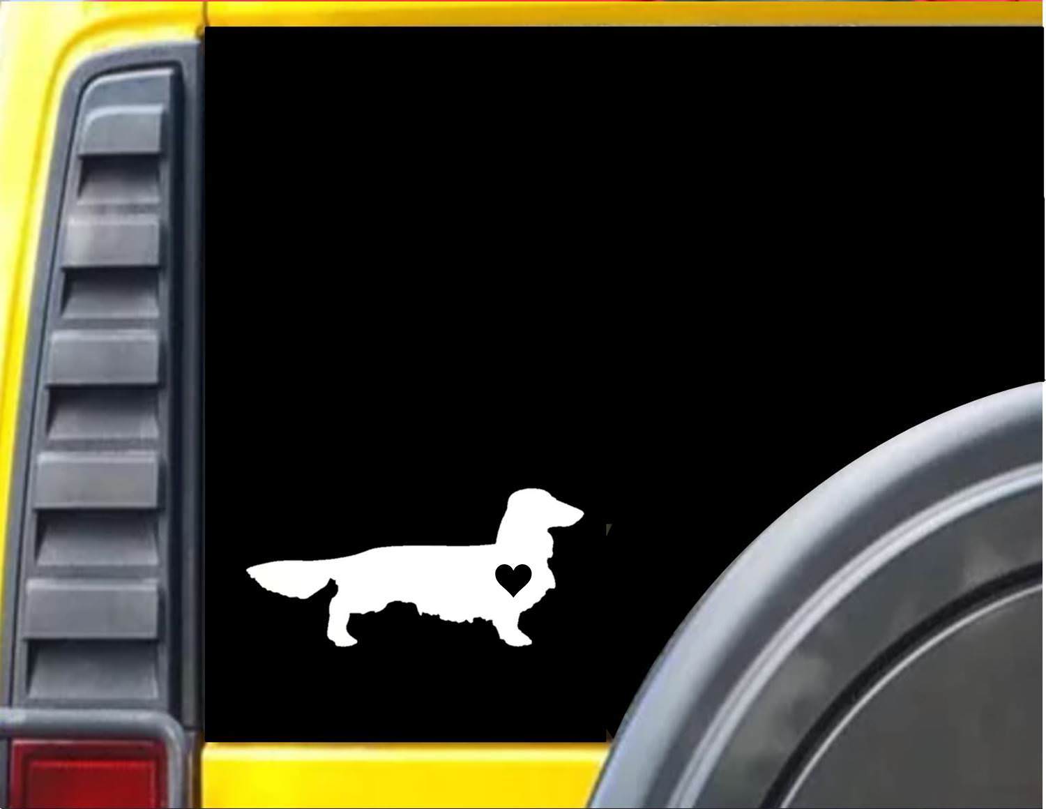 Longhair Dachshund little Heart Decal 6″ wide StickerJ617