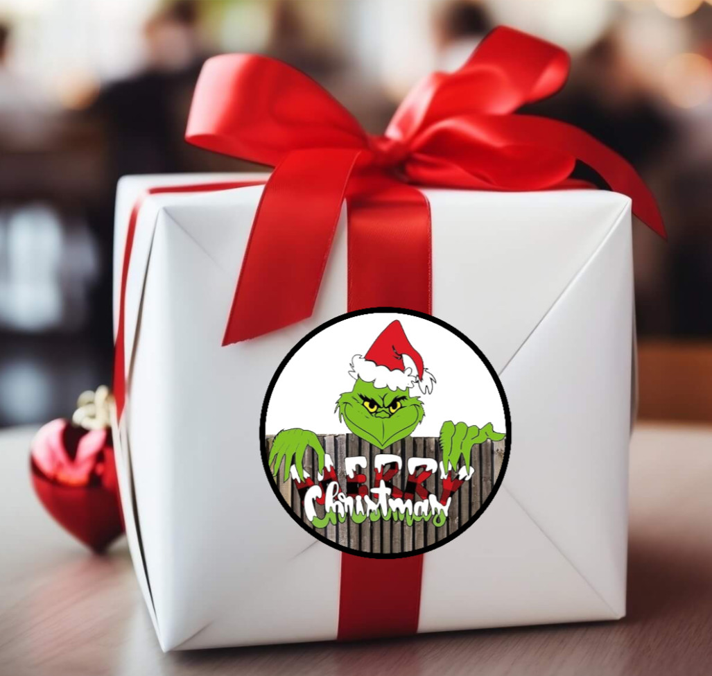 Christmas – Merry Christmas “Grinch” – 4″ Vinyl Decal Sticker Present Decor Jar
