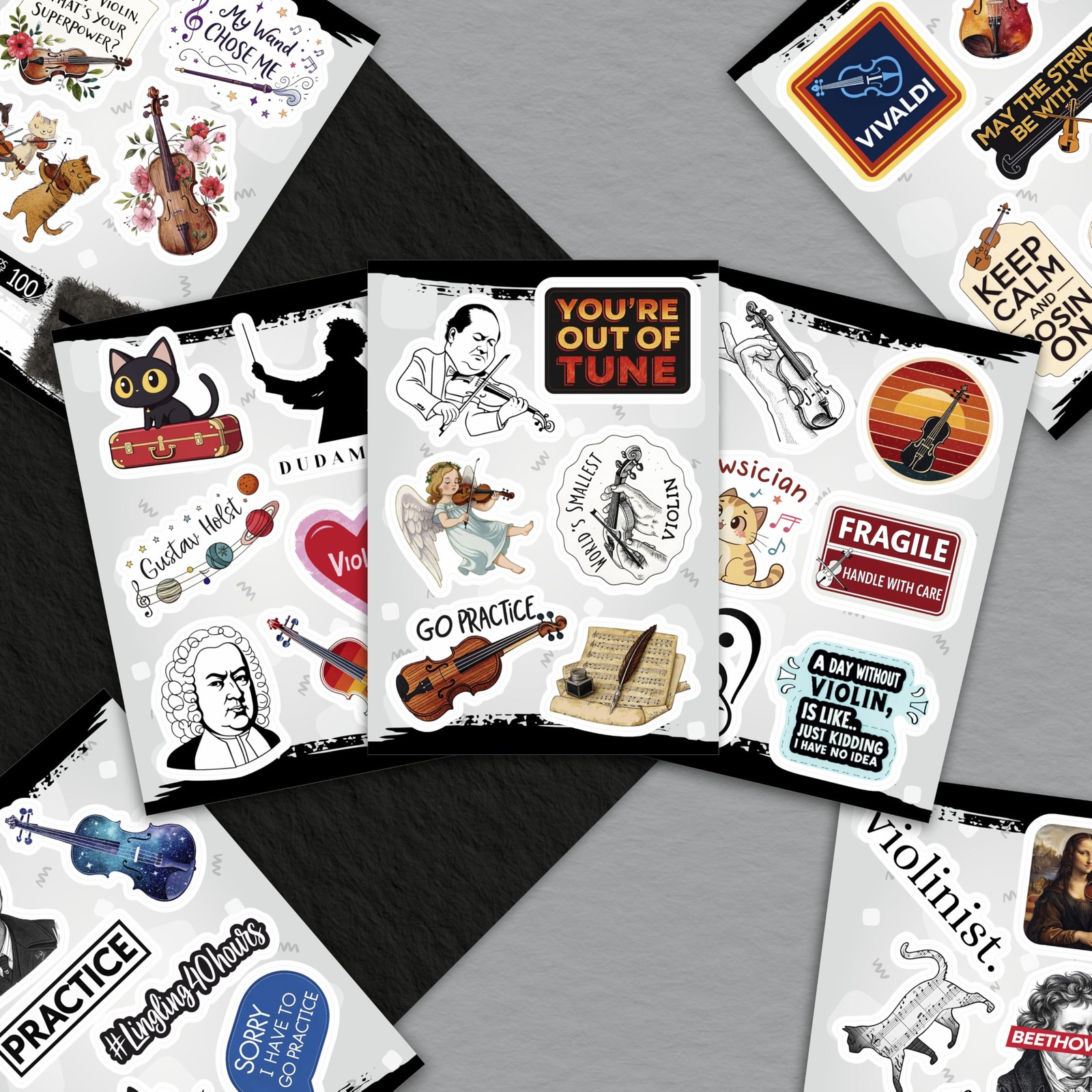 100Pcs Violin Stickers and Decals for Water Bottle, Laptop –