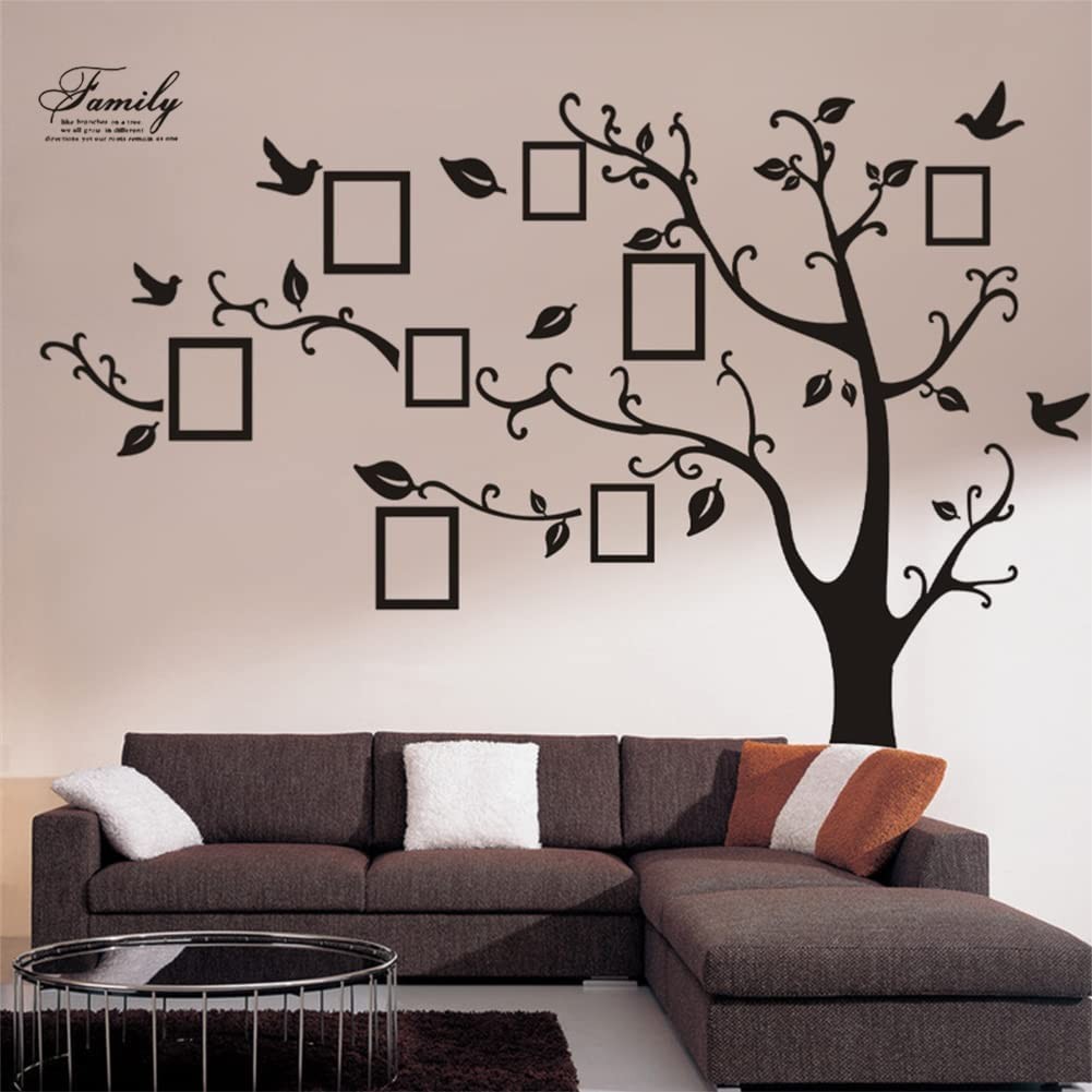 Large Family Tree Wall Deccor for Living Room, DIY Black Photo Frame Wall Decor
