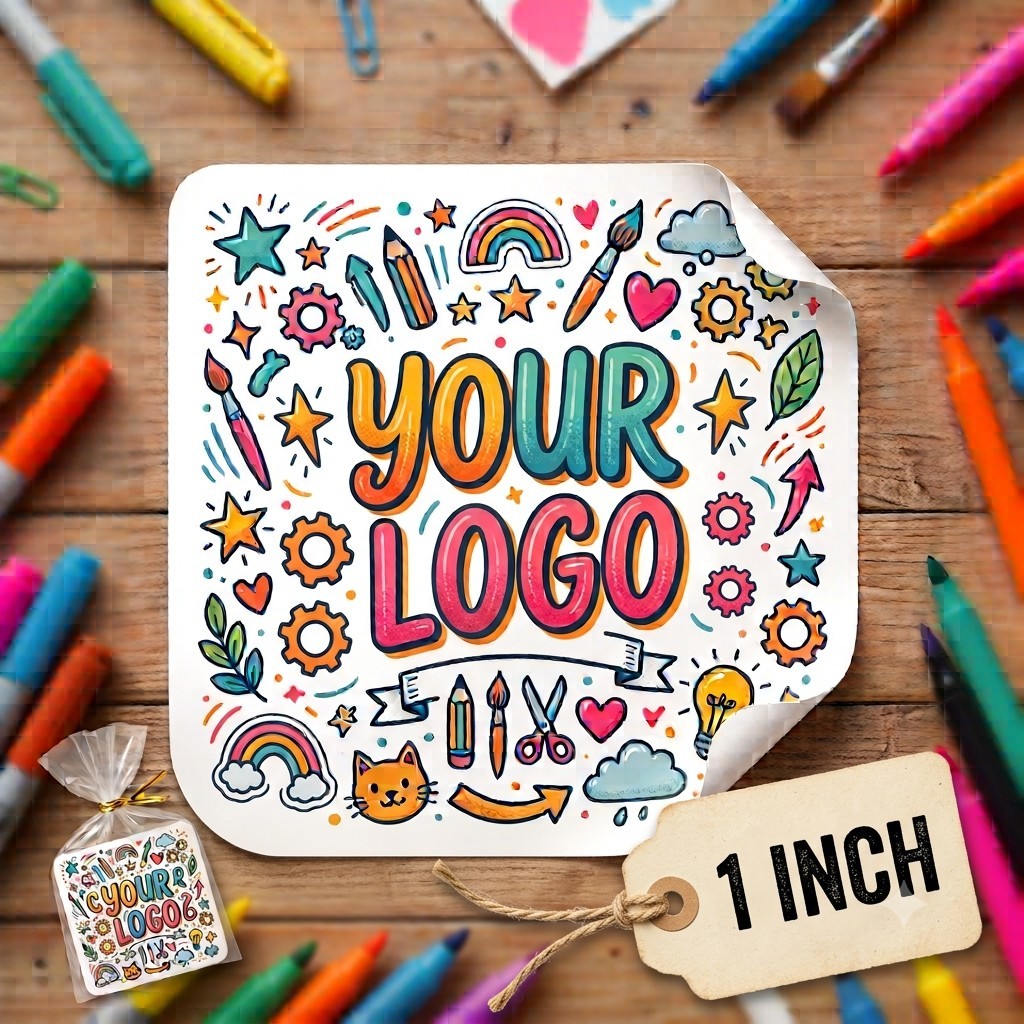 (10 PACK) Custom Logo Vinyl Stickers – 1″ Waterproof UV-Resistant Die Cut Decals