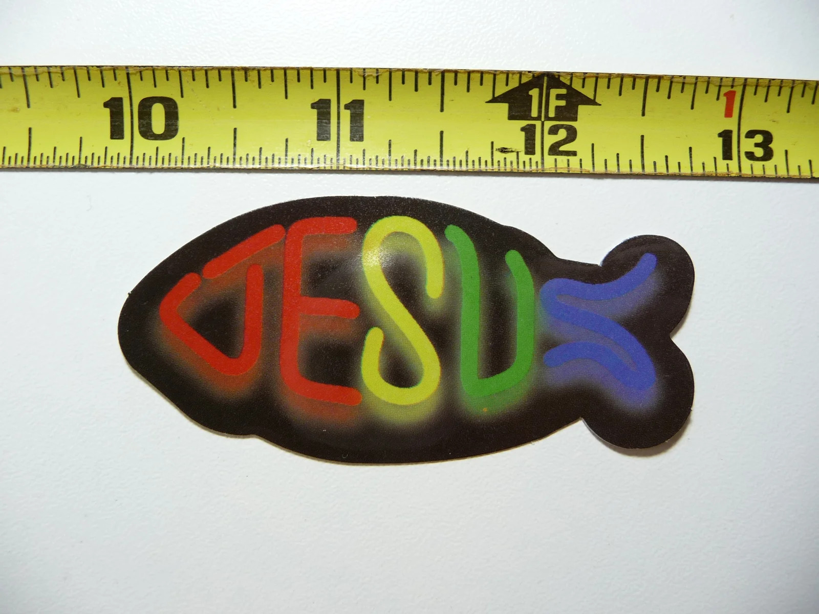 JESUS FISH NEON STYLE SMALL STICKER DECAL COLORFUL FUNNY