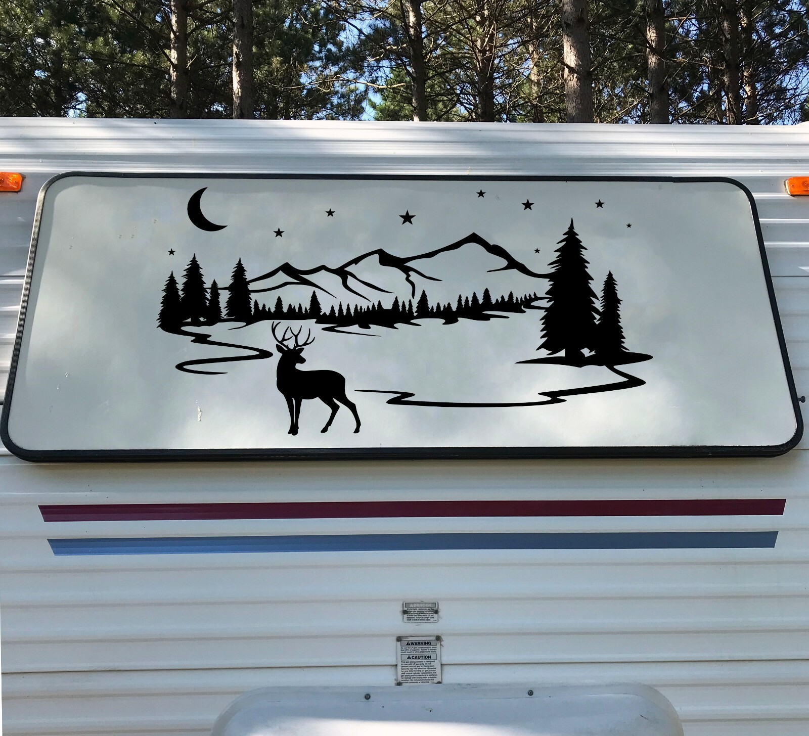 Deer Mountain Moon Stars Scene Vinyl Decal – RV Graphics Travel Trailer Camper