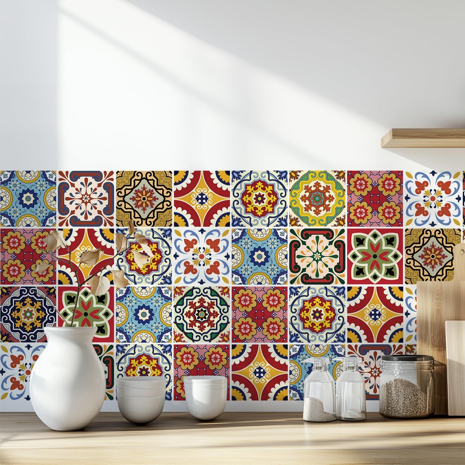 Mediterranean Peel Stick Kitchen Backsplash Stickers Boho Decor 30pk 4x4in