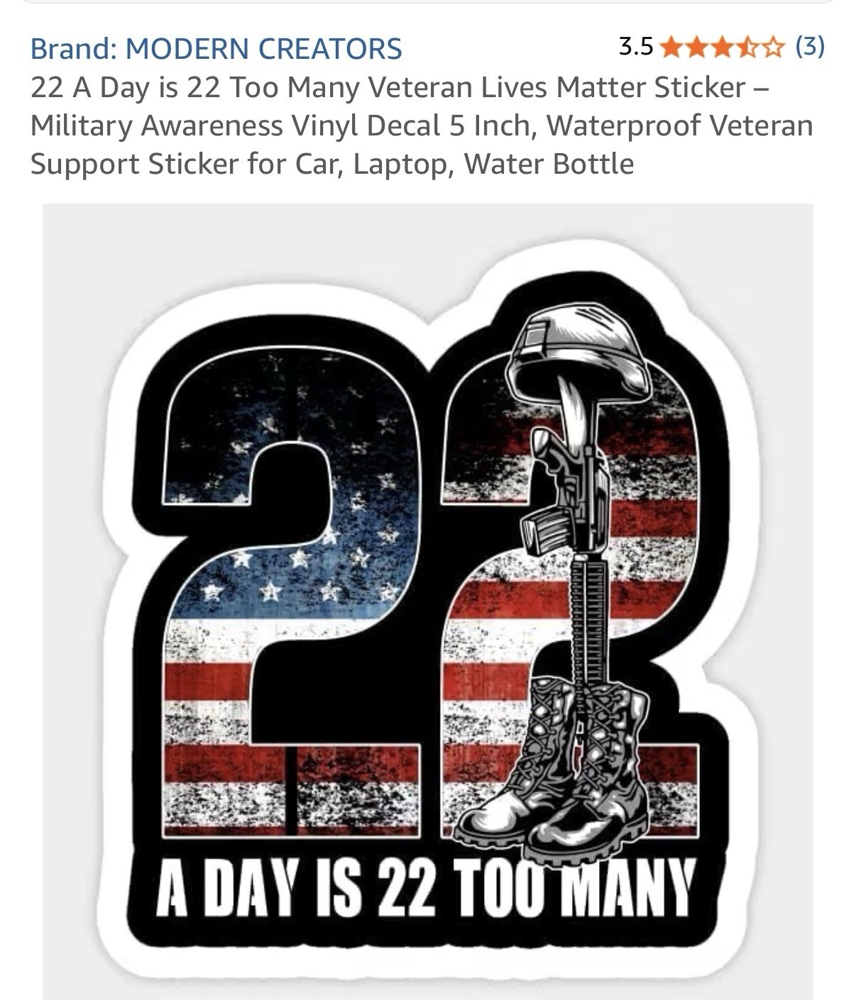 Modern Creators Sticker 22 A Day Is 22 Too Many Veteran’s Lives Matter Sticker