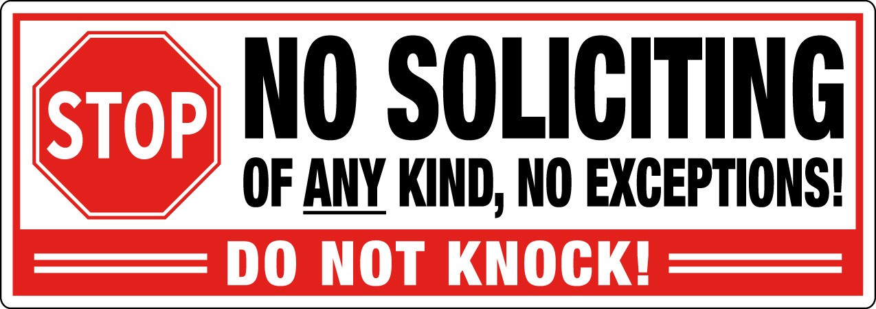 NO SOLICITING of Any Kind, No Exceptions – NO KNOCK – Full Color Decal / Sticker