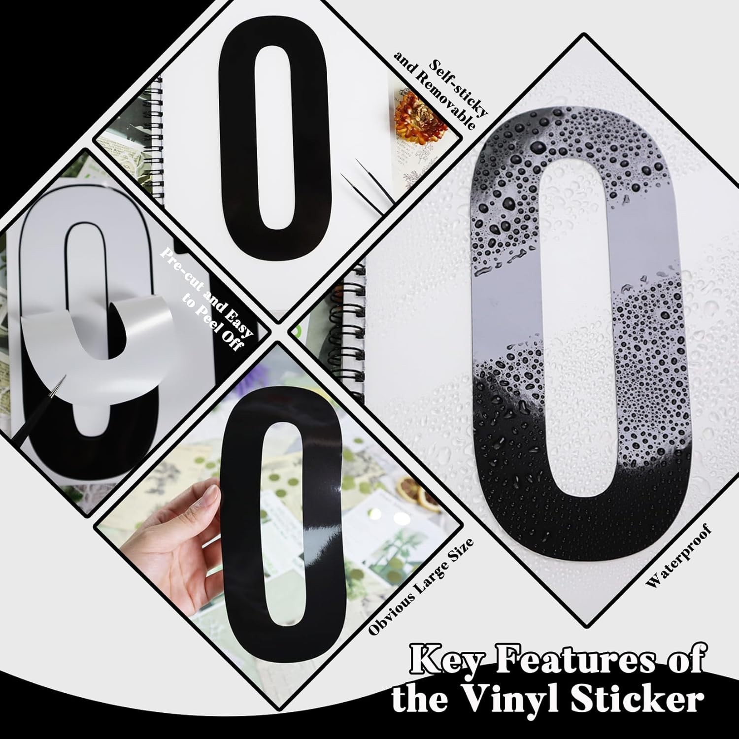 7 Inch Large Number Stickers, 8 Sheets Self-Adhesive Vinyl Number Sticker Decals