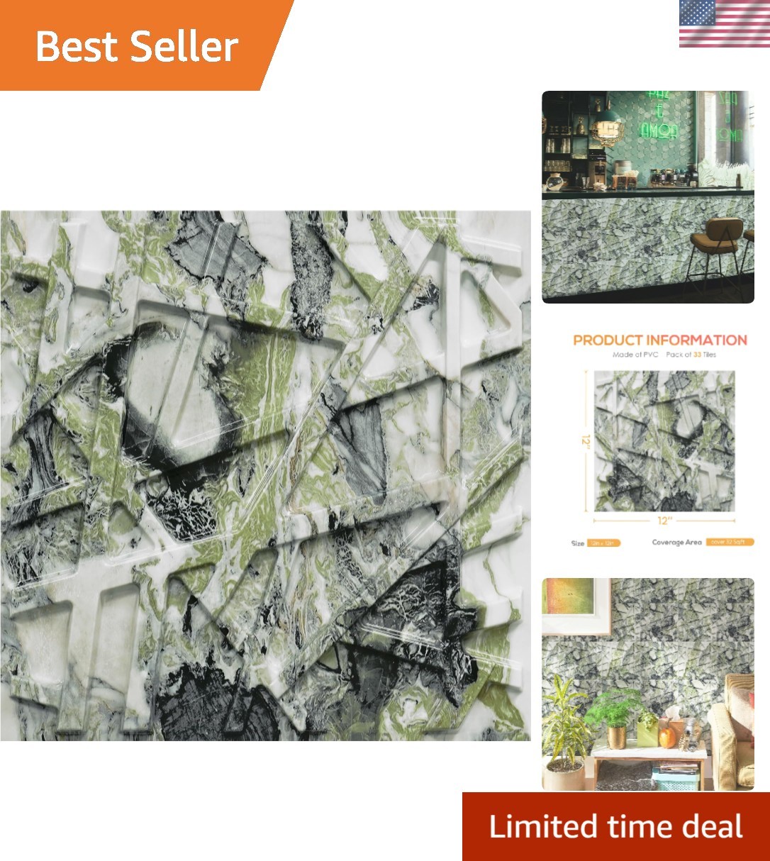 Transform Your Space with 33 Decorative 3D Wall Panels, 12”x12” Marble Style