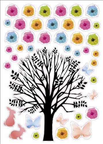 Colorful Flower Tree Artwork Kids Living Room Decor Wall Sticker Decal 15″ X 23″