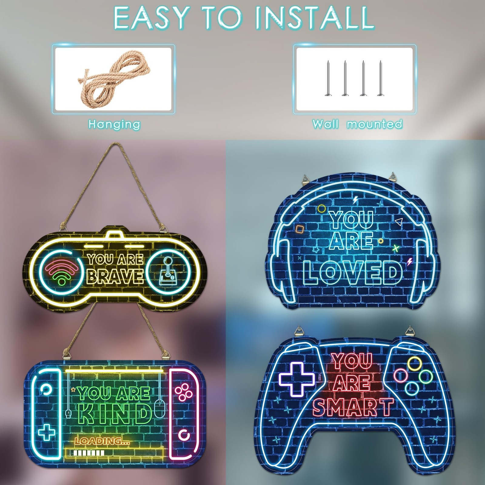 Dudjotc 4 PCS Gaming Room Decor for Boys,Gamer Printed Neon Cool Gaming Poste…