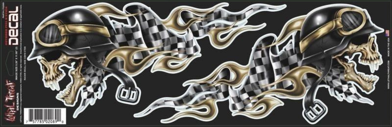 NEW LETHAL THREAT LEFT/RIGHT RACER SKULL DECAL STICKER 6″x18″ LT02089