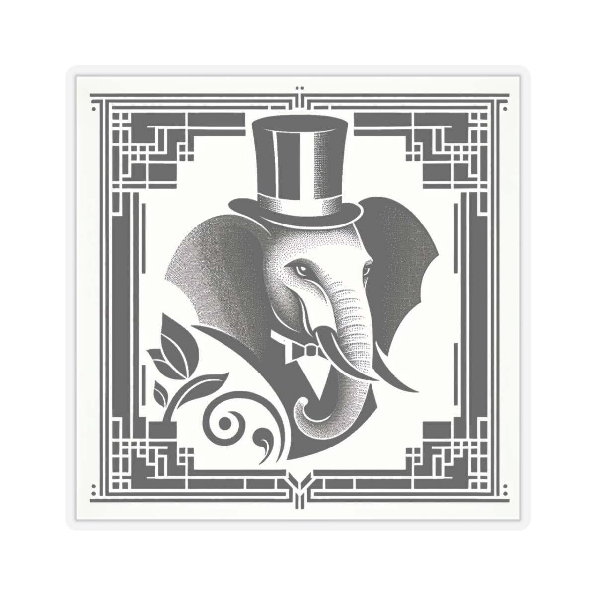 Sticker Elephant Top Hat Vintage Style Art Deco Print 2×2″ 3×3″ 4×4″ 6×6″