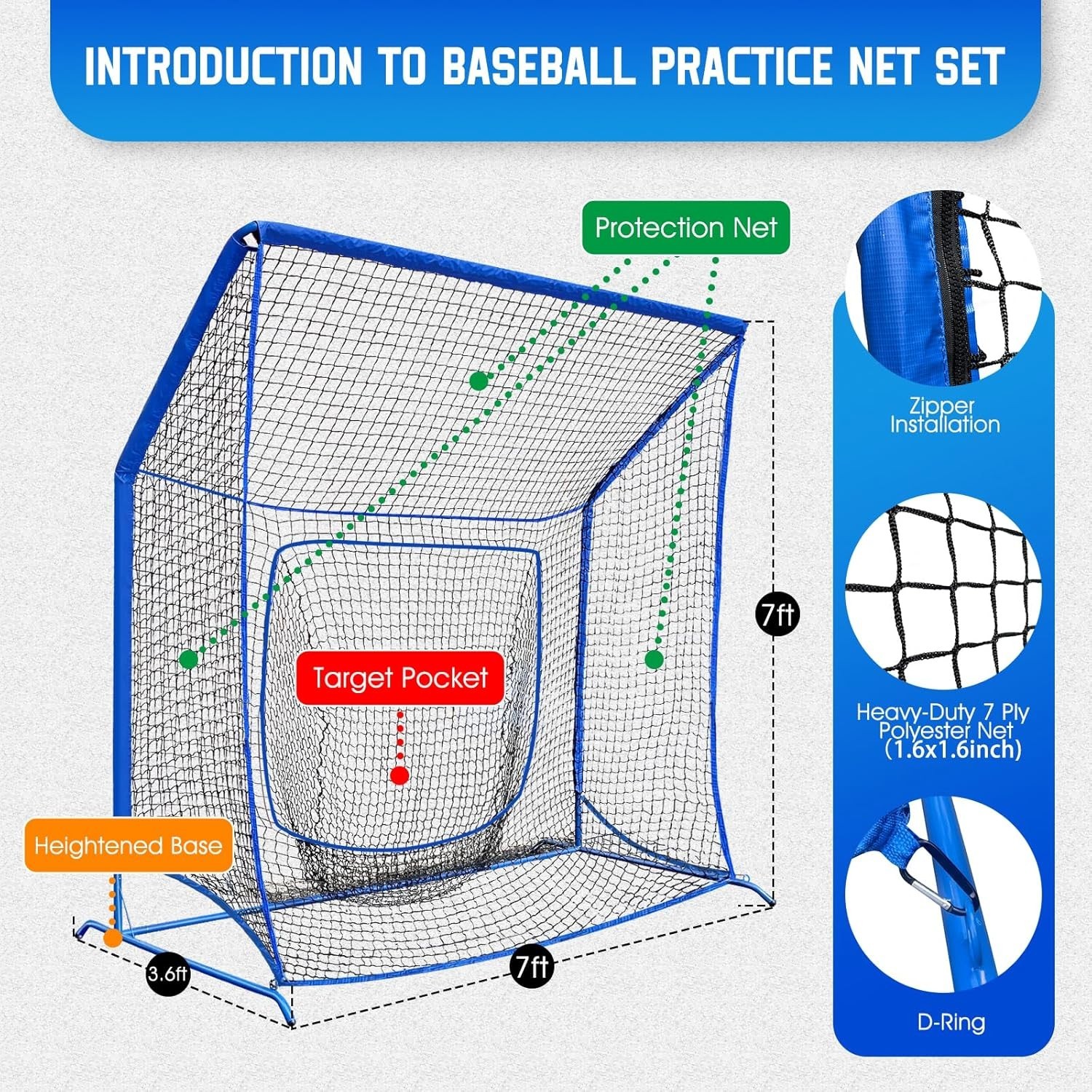 Baseball Softball Net with Blocking System, 7x7ft/6x6ft Practice Cage for Bat…