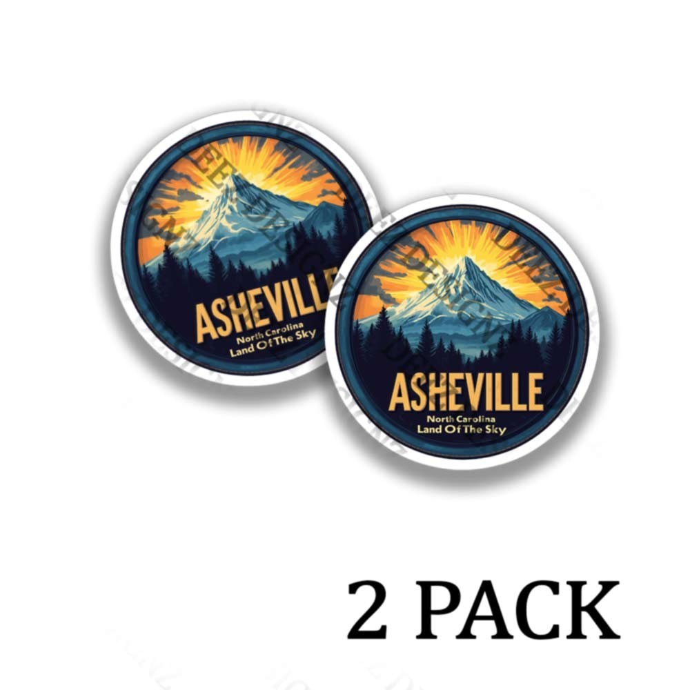 Asheville North Carolina Land of Sky – Adhesive Vinyl Stickers – 2 pack set