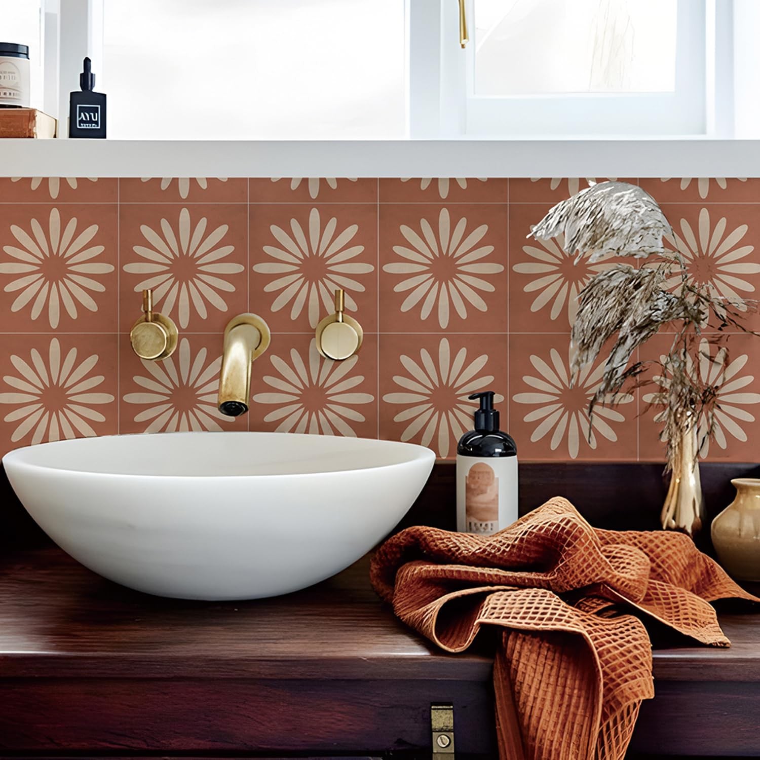 7.87×7.87in-10pcs Bohemian Peel and Stick Tiles Floor Wall Sticker Self-Adhes…