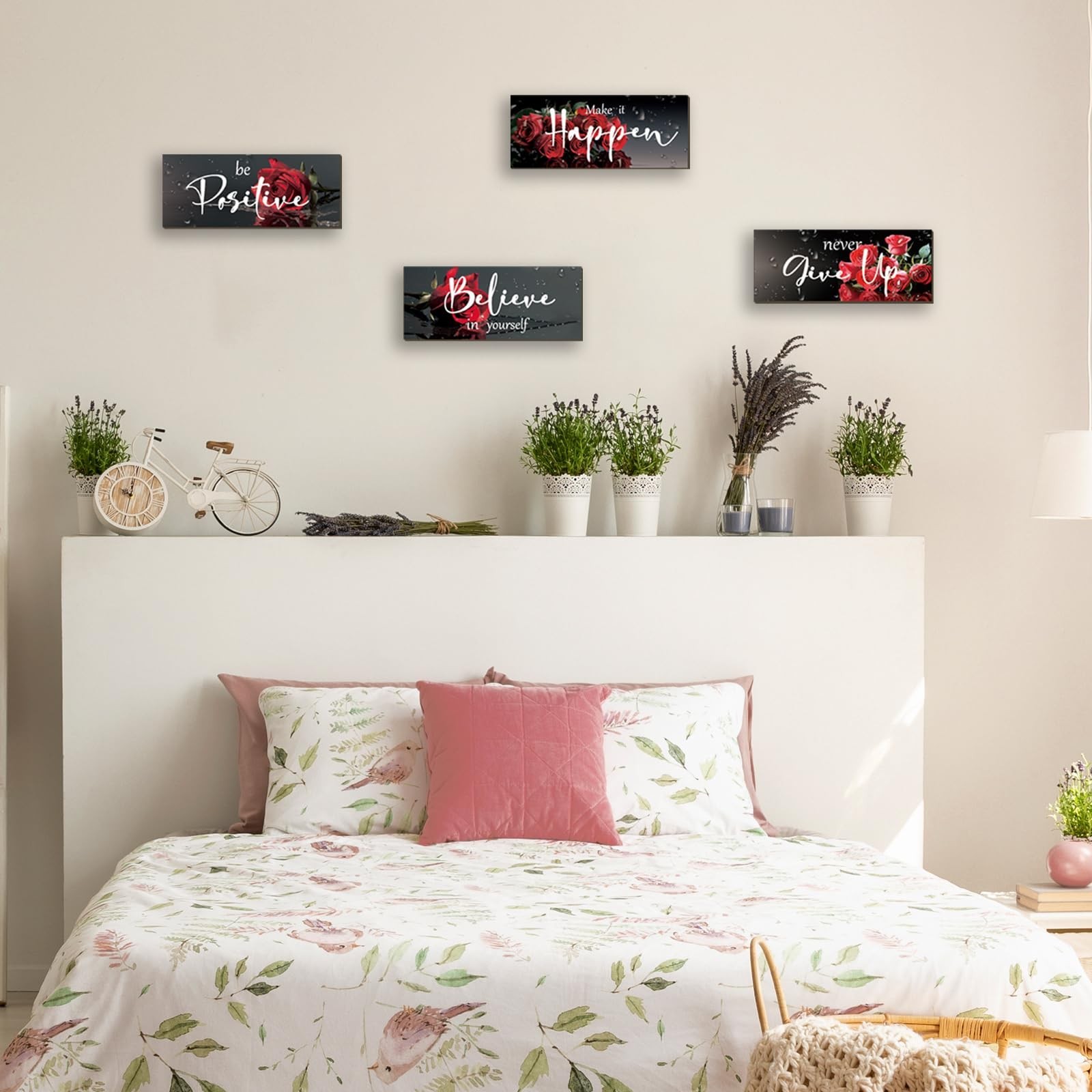 4 Piece Red Wall Decor Set Inspirational Red Black Decor for Bedroom Bathroom…