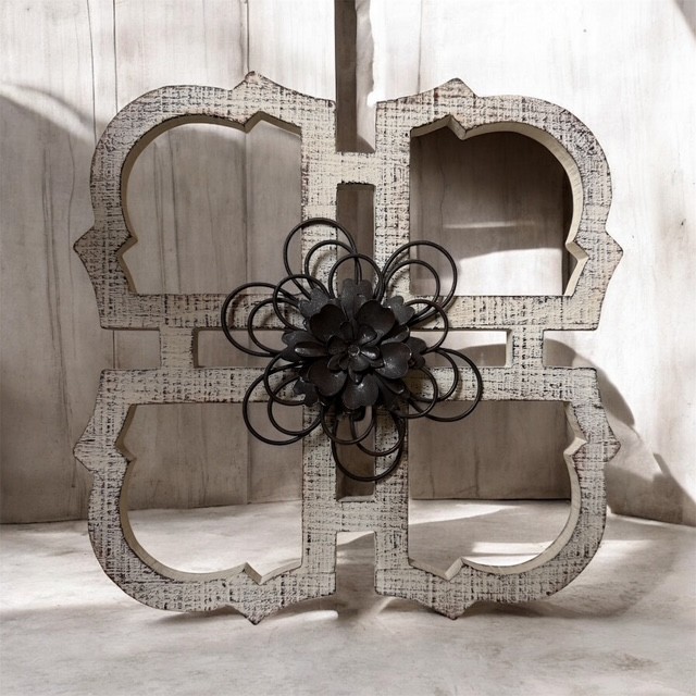 Rustic Floral Wall Decor-Elegant White Distressed Design-Farmhouse-Shabby Chic