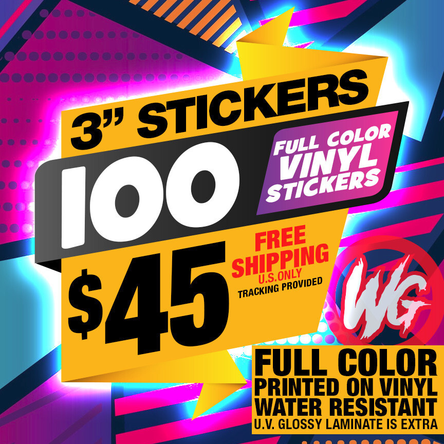 100 CUSTOM FULL COLOR STICKERS ANY SHAPE YOUR LOGO band dj business art promo