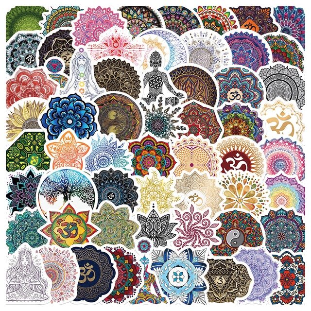 YOGA Stickers [D] Mandala Symbol Flower Pattern ~ Vinyl Waterproof Water Bottle