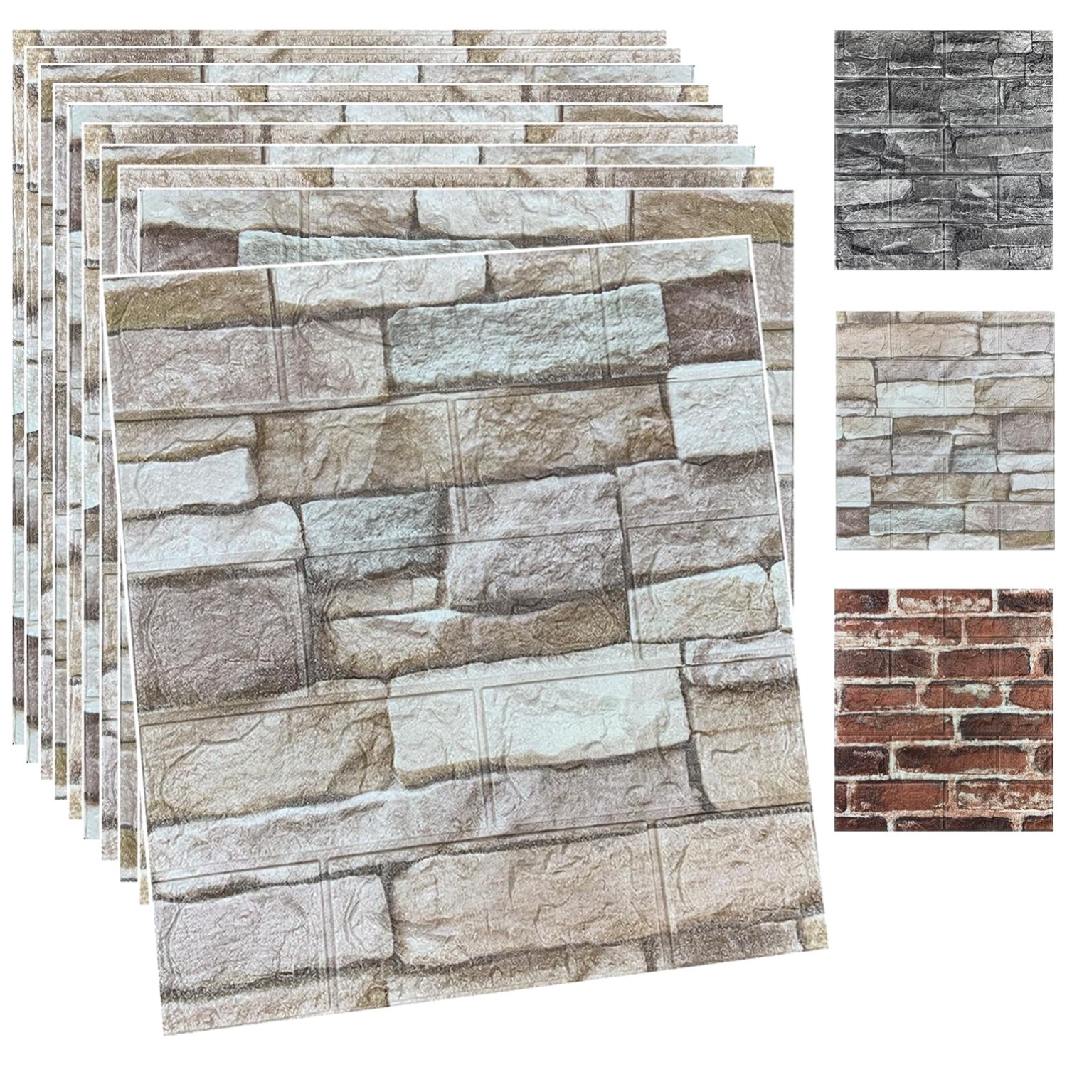 Easy Install 3D Foam Panels, Peel and Stick Brick Wallpaper