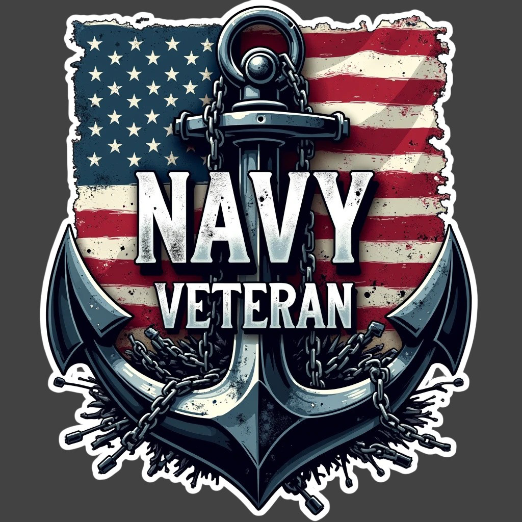 Navy Veteran Anchor American Flag Sticker Vinyl Decal Military Patriotic