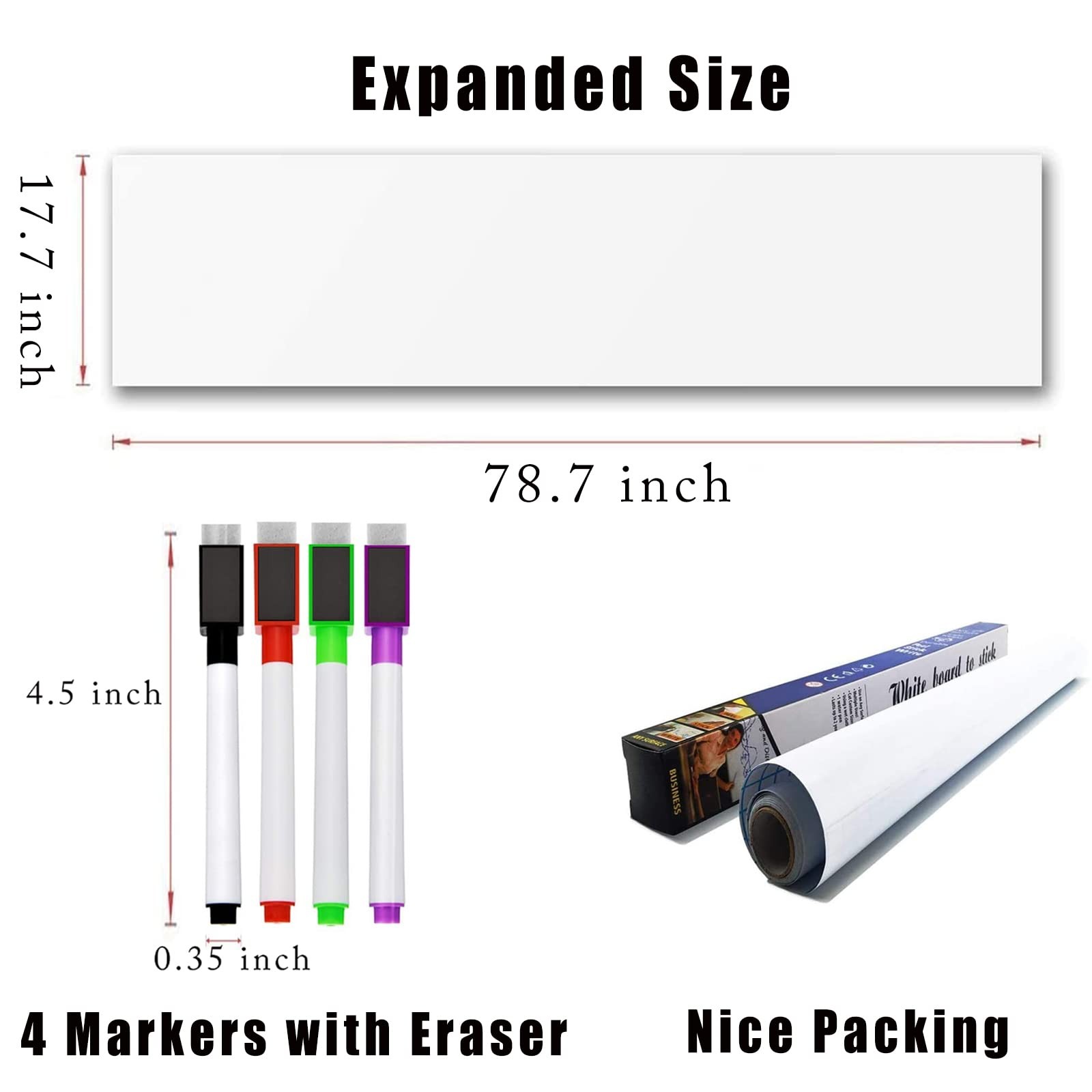 Self Adhesive White Board Paper – Dry Erase Wall Stickers Roll 17.7″ x 78.7″ …