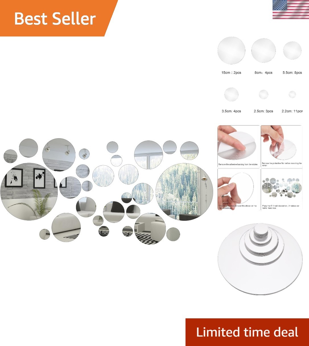 Brighten Your Space with 32 Round Acrylic Mirror Wall Stickers – Kid-Friendly