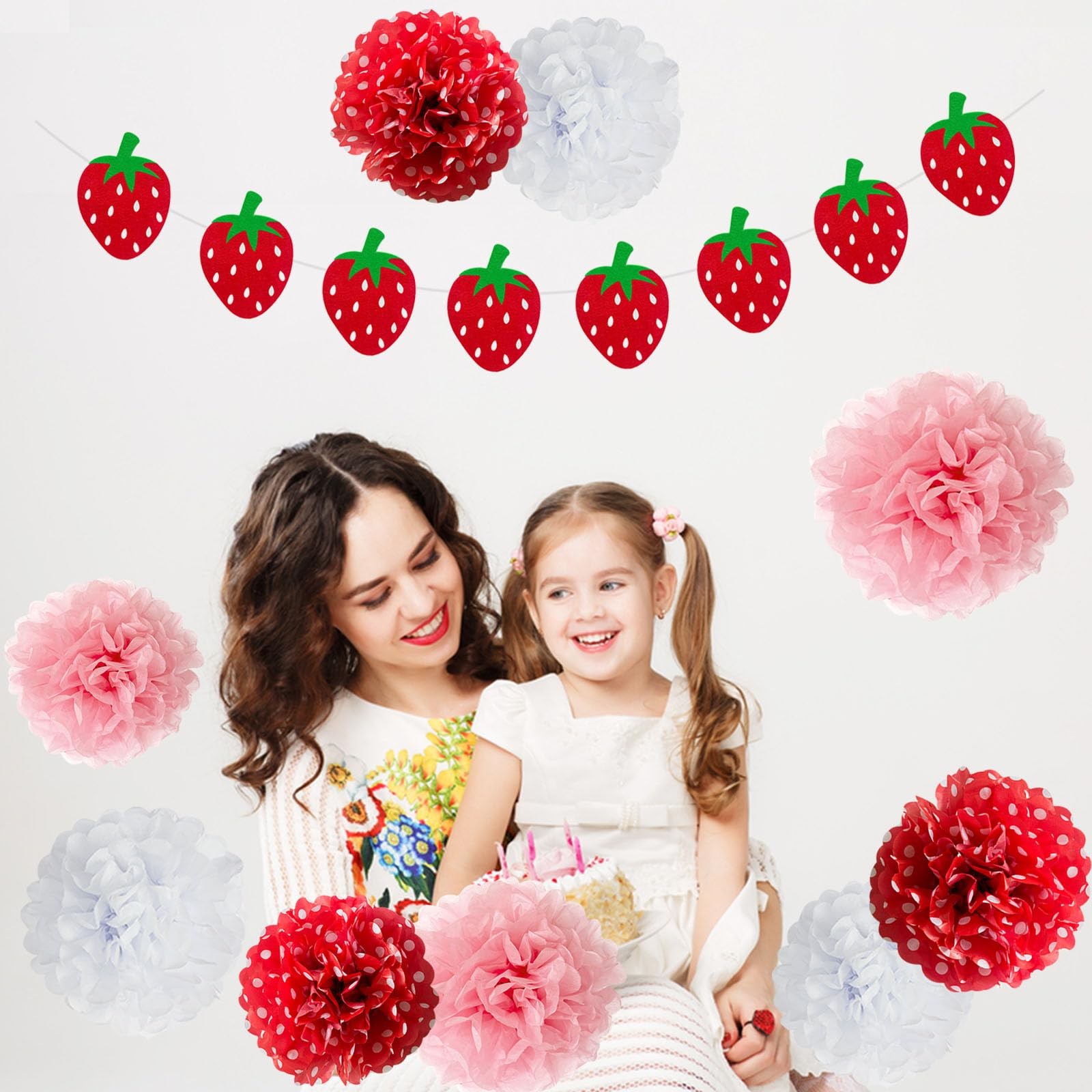 Classroom Party Decor, Strawberry Theme, Pom Poms, Fans, Honeycomb, Red Pink