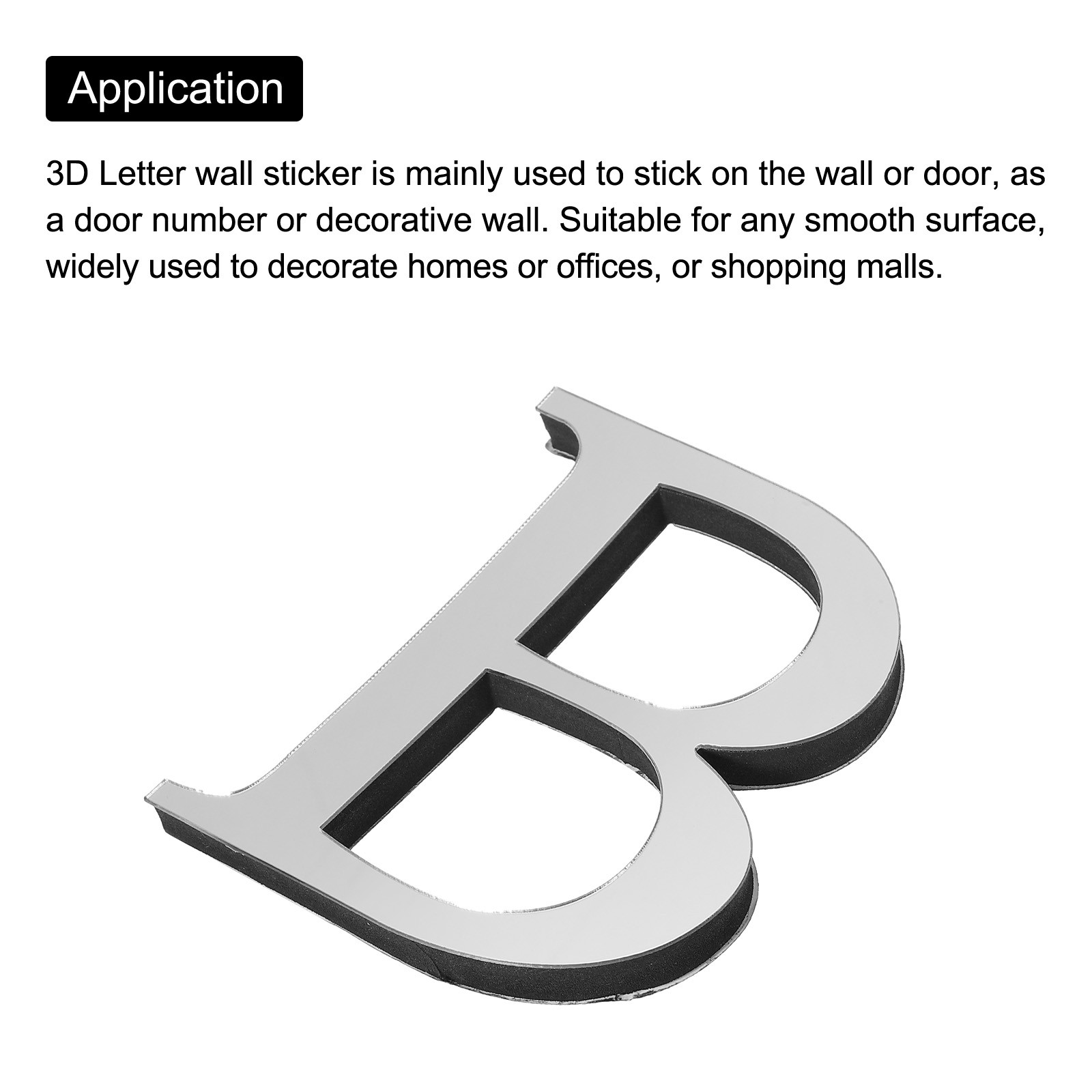 3D Acrylic Alphabet Mirror Wall Sticker Letter B Self-Adhesive Silver Tone