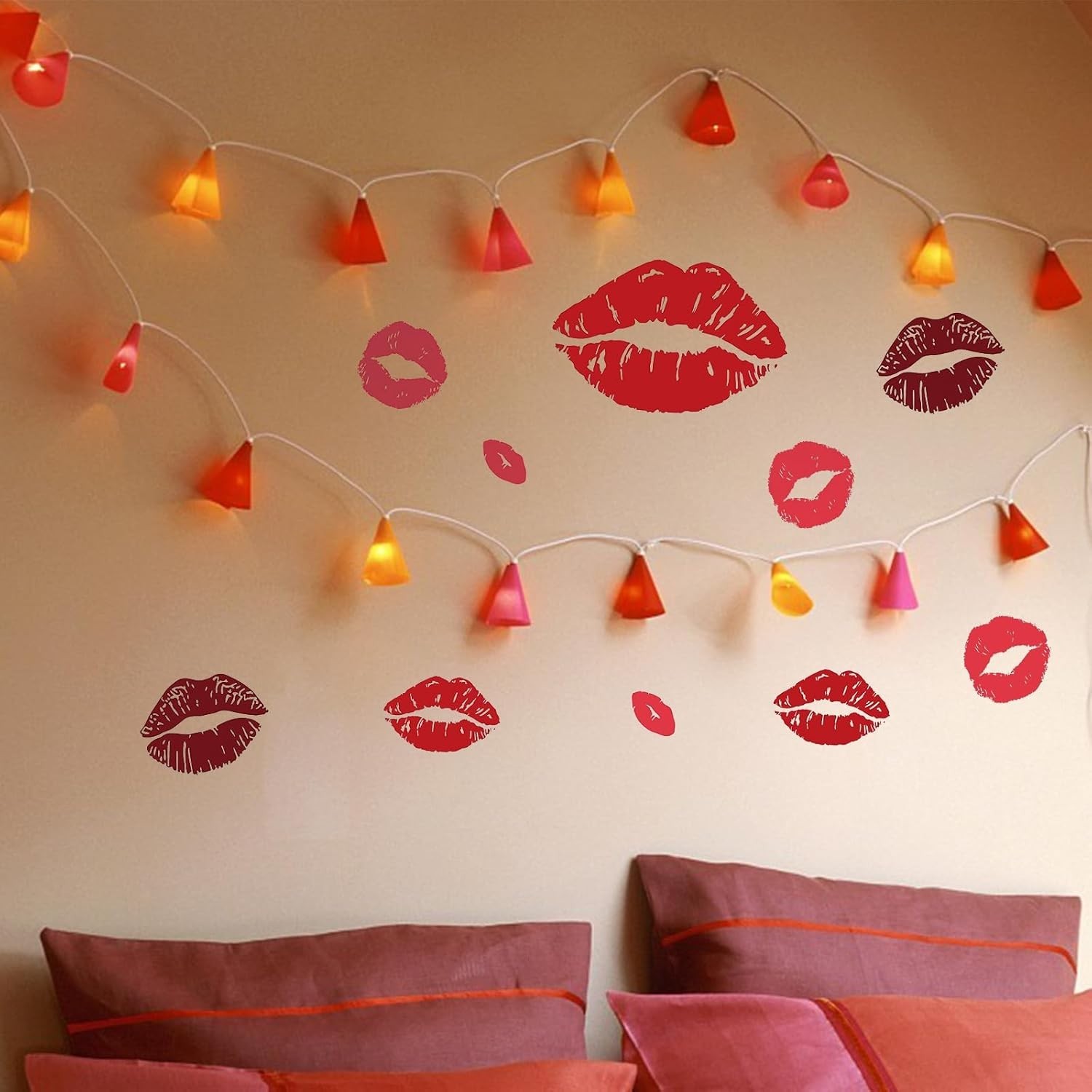 Stylish Red Lips Wall Decor – 25PCS Romantic Stickers for Youthful Spaces