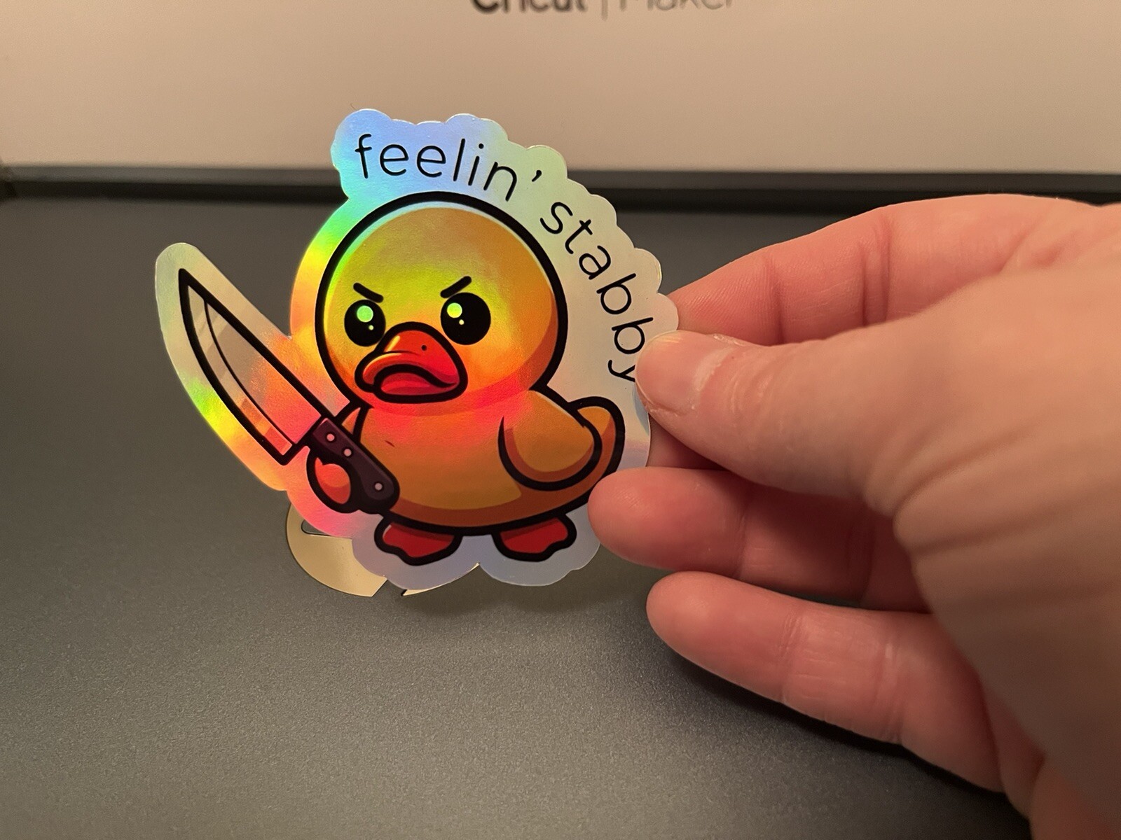 Feelin Stabby Psycho Rubber Ducky Horror Humor Holographic 3inch Vinyl Sticker