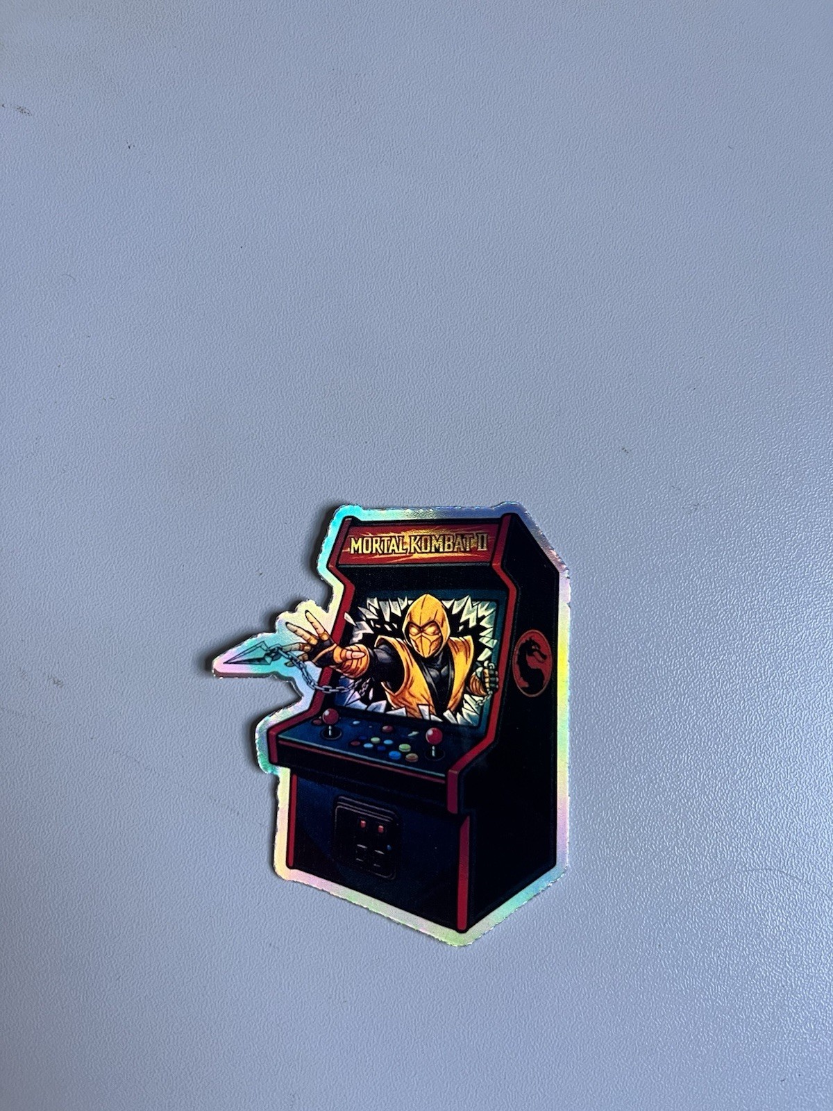 Retro Mortal Kombat 2-arcade machine Scorpion 3inch Holographic Sticker