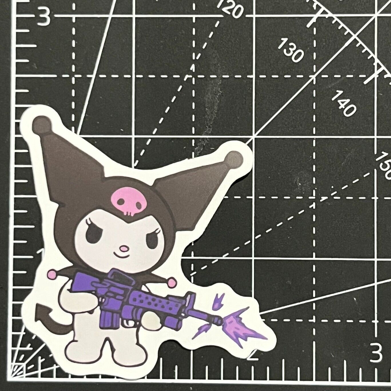 Kuromi – Goth Firing Toy MachineGun – Vinyl Sanrio Sticker Bomb Notebook KAWAII