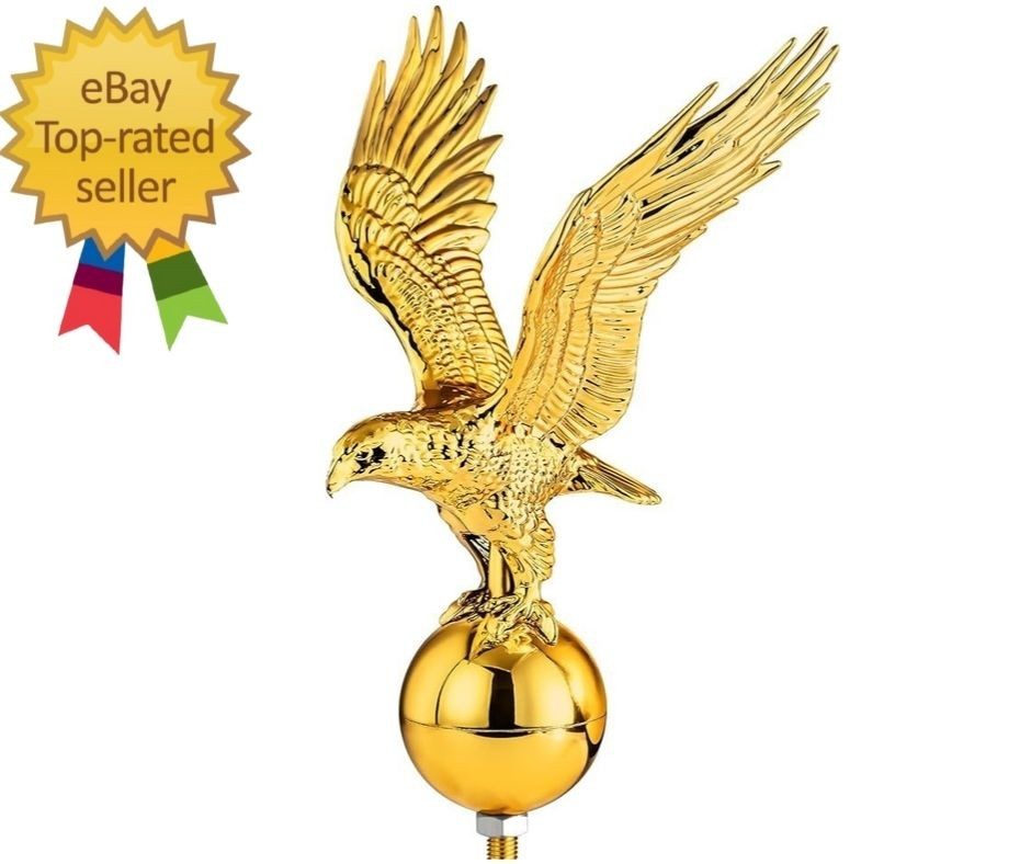 Gold Flag Pole Eagle Topper 11″, Gold Ball Topper 3″,1/2″-13 Threaded Screw w/He
