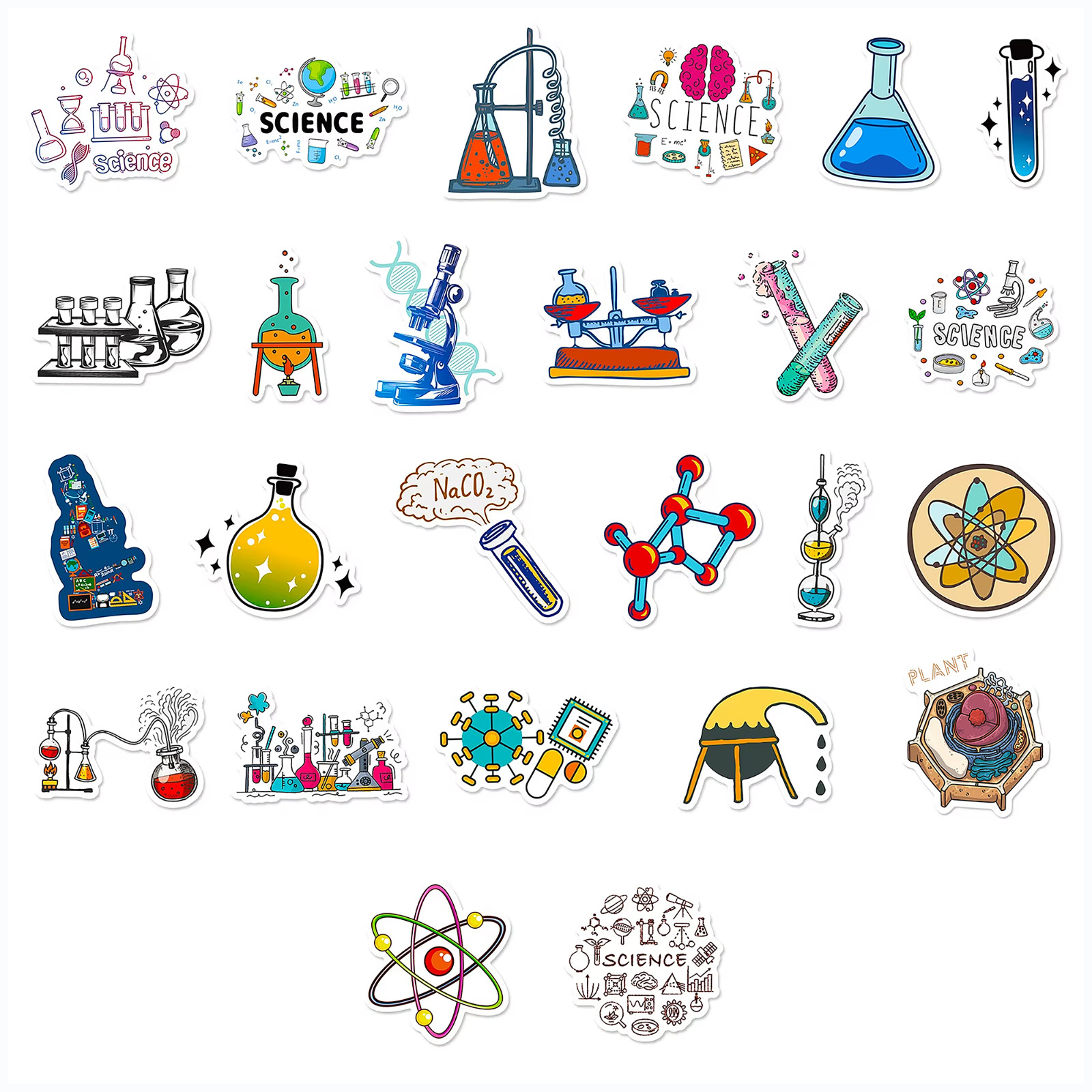 50 PCS Science Laboratory Sticker Pack Chemistry Biology Teacher Student Gifts