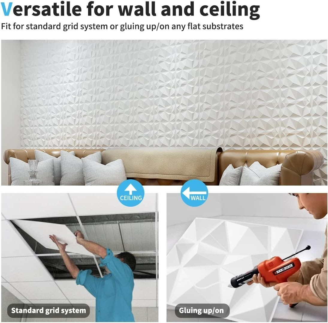 Transform Your Space with 33 Textured Matt White 3D Wall Panels – Diamond Style
