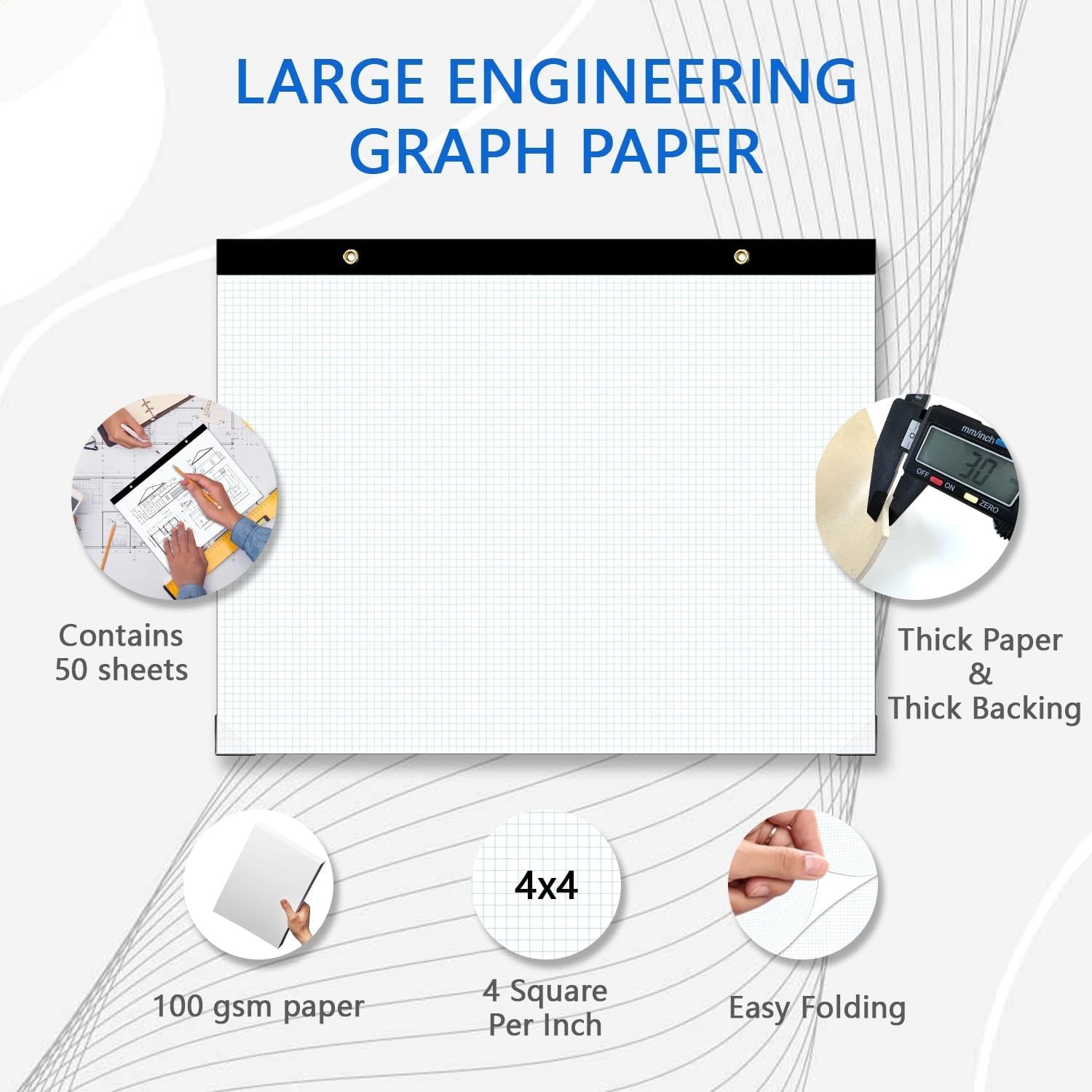 Large Engineering Graph Paper Pad – 50 Sheets/100 Pages, 22″ x 17″ Quadrille Gri