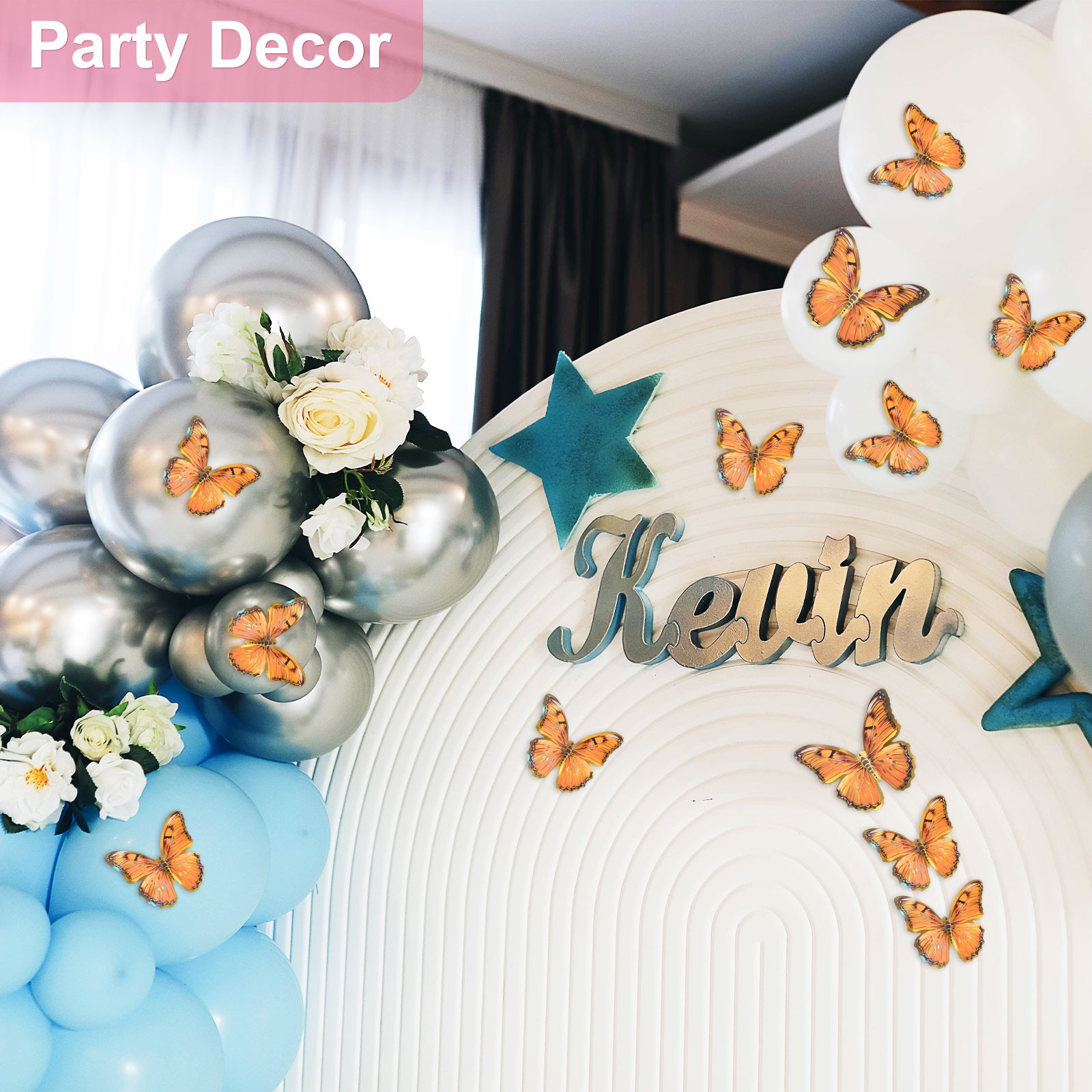“24 Pack Butterflies Wall Decor, 3D Butterfly Stickers [Orange, 2 Sizes]”